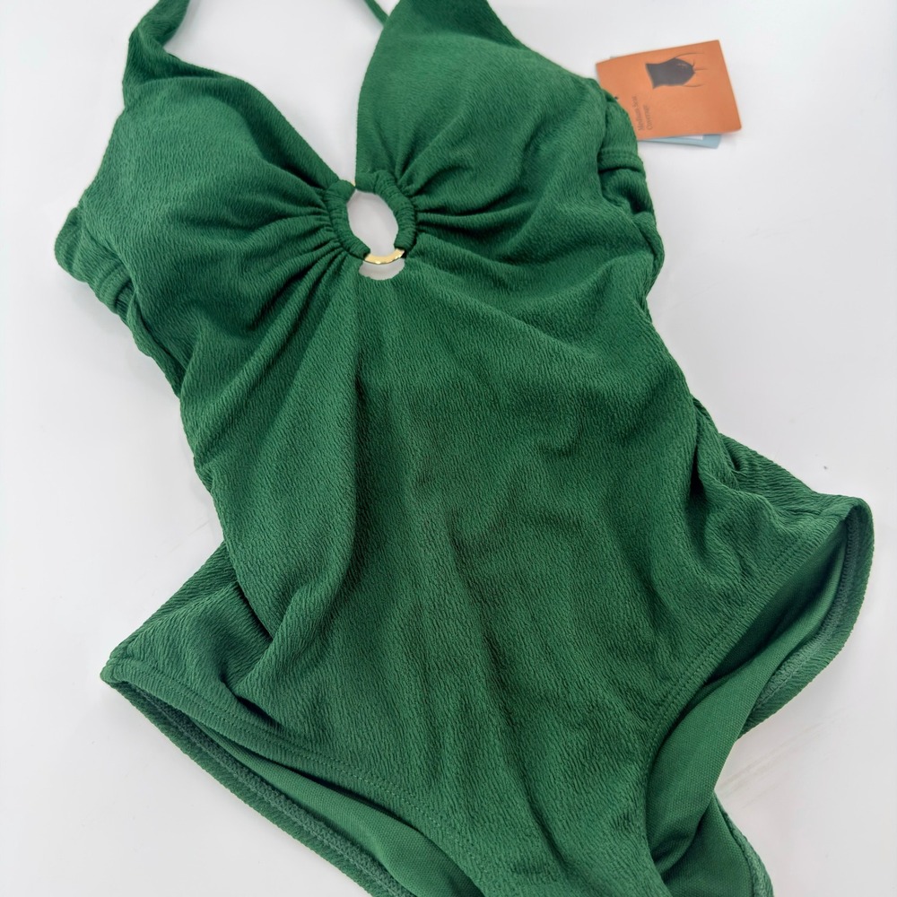 Shade & Shore One Piece Swimsuit Women XS Green NEW Textured Ring Halter